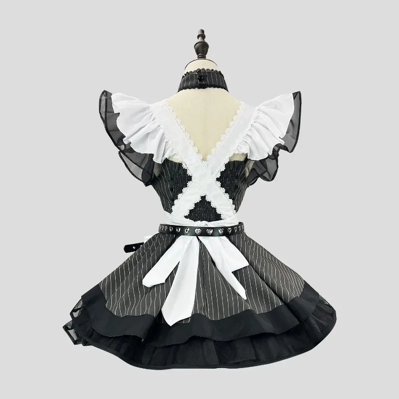 Vintage Elegant France Maid Cosplay Dress Japanese Subculture Short Sleeve Mesh Dress White Apron Black Dress Gown Vestidos Set - view 6