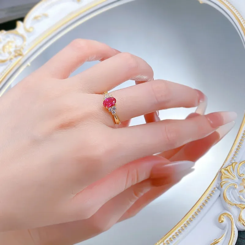 Apaison 5*7 mm Oval High Carbon Diamond Rings For Women Wedding Porm Party Gold Plated Ring Ladies Jewelry Gift