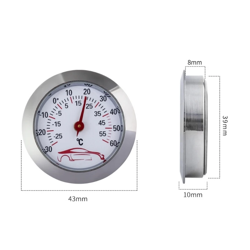 Dial- Type Analog Temp Monitor -30 to 60℃ Mini Car Thermometer Embedded Temperature Testing Gauge High Accuracy Portable