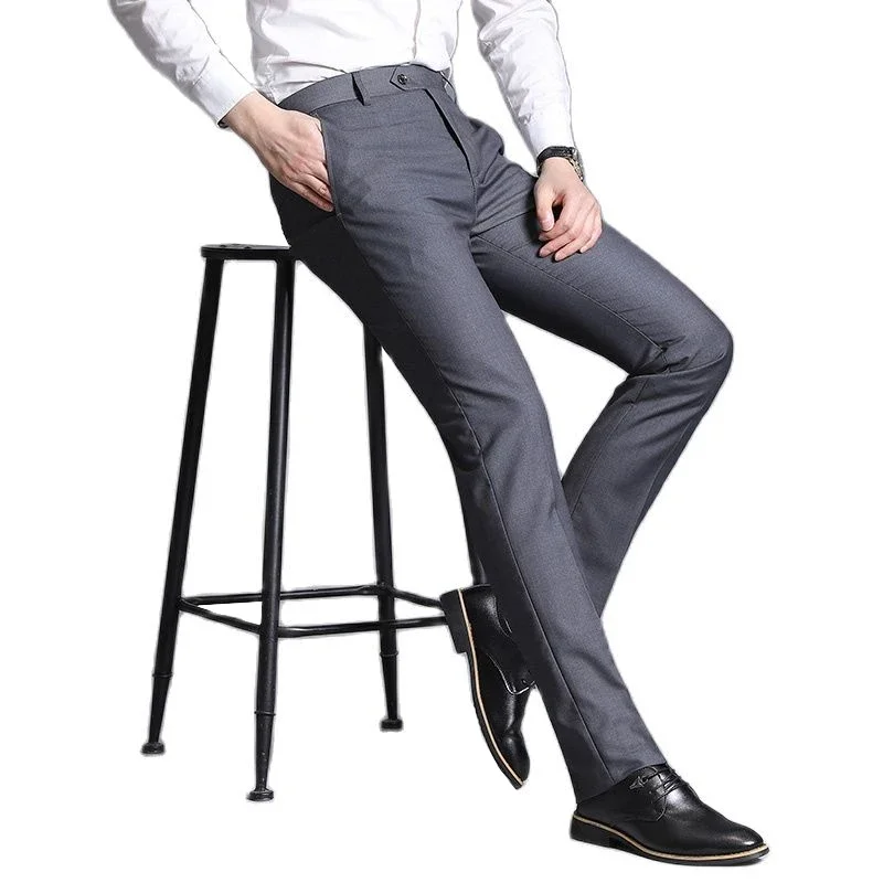 Traje de negocios Formal para hombre, pantalones ajustados de algodón de Color sólido, Boutique de moda, vestido de boda para novio, oficina, nuevo