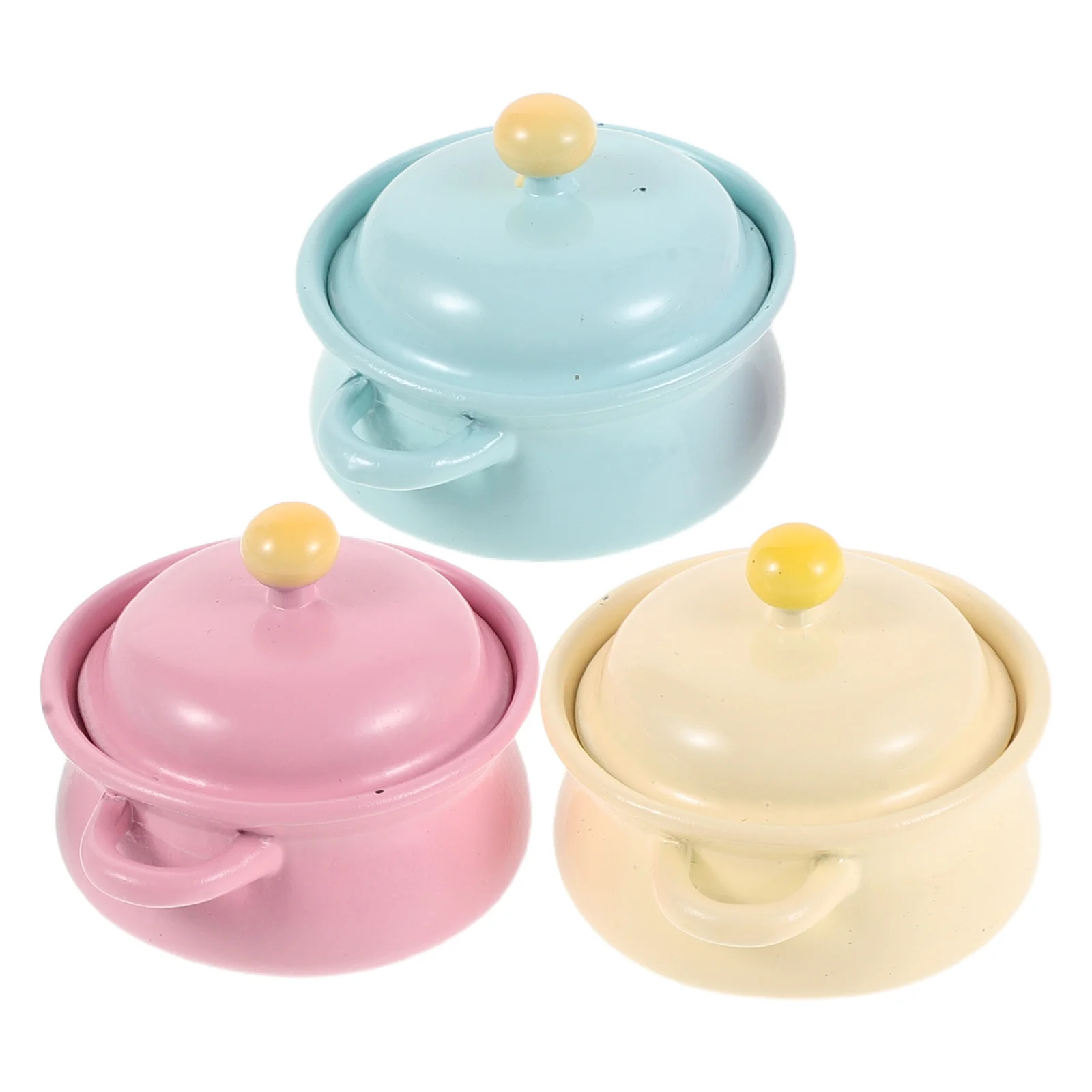 3개 세트 미니 주방 액세서리 리얼리틱 미니 수프 냄비 뚜껑 포함 미니 주방 디스플레이 공예 향상된 역할 놀이 경험