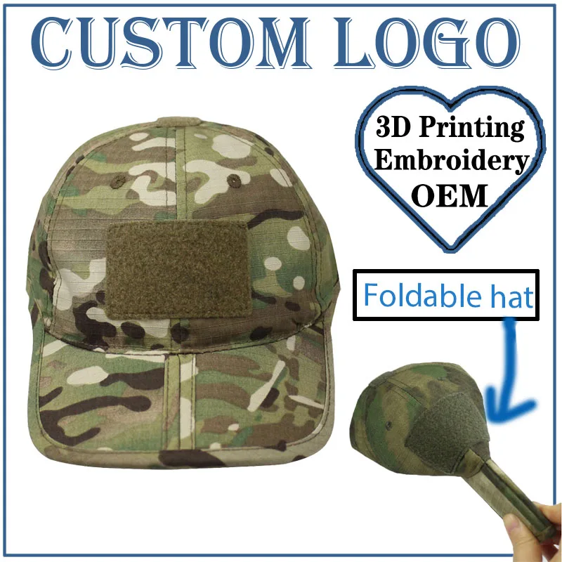 Outdoor Velcro logo Multicam Camouflage Baseball Cap Custom Sunscreen Foldable Hat for Men's