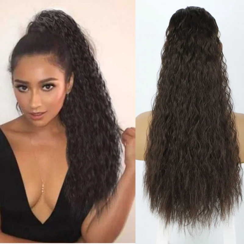 

Women's fluffy long curly hair wig, corn perm, wool curl, drawstring , high-temperature fiber ponytail