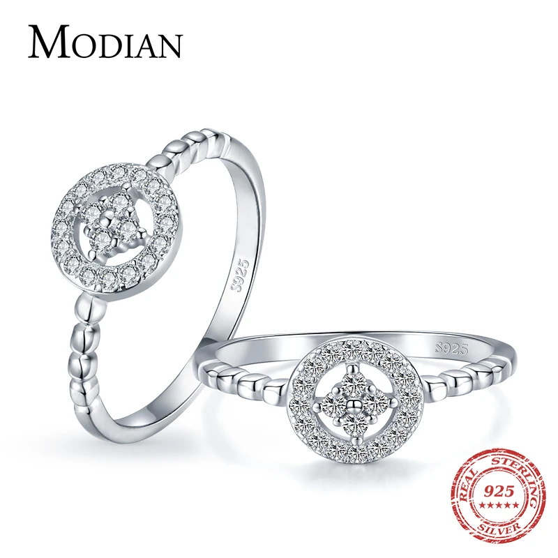 

Modian High Quality Real 925 Sterling Silver Round Clear CZ Wedding Finger Rings For Women Fashion Engagement Fine Jewelry Gift