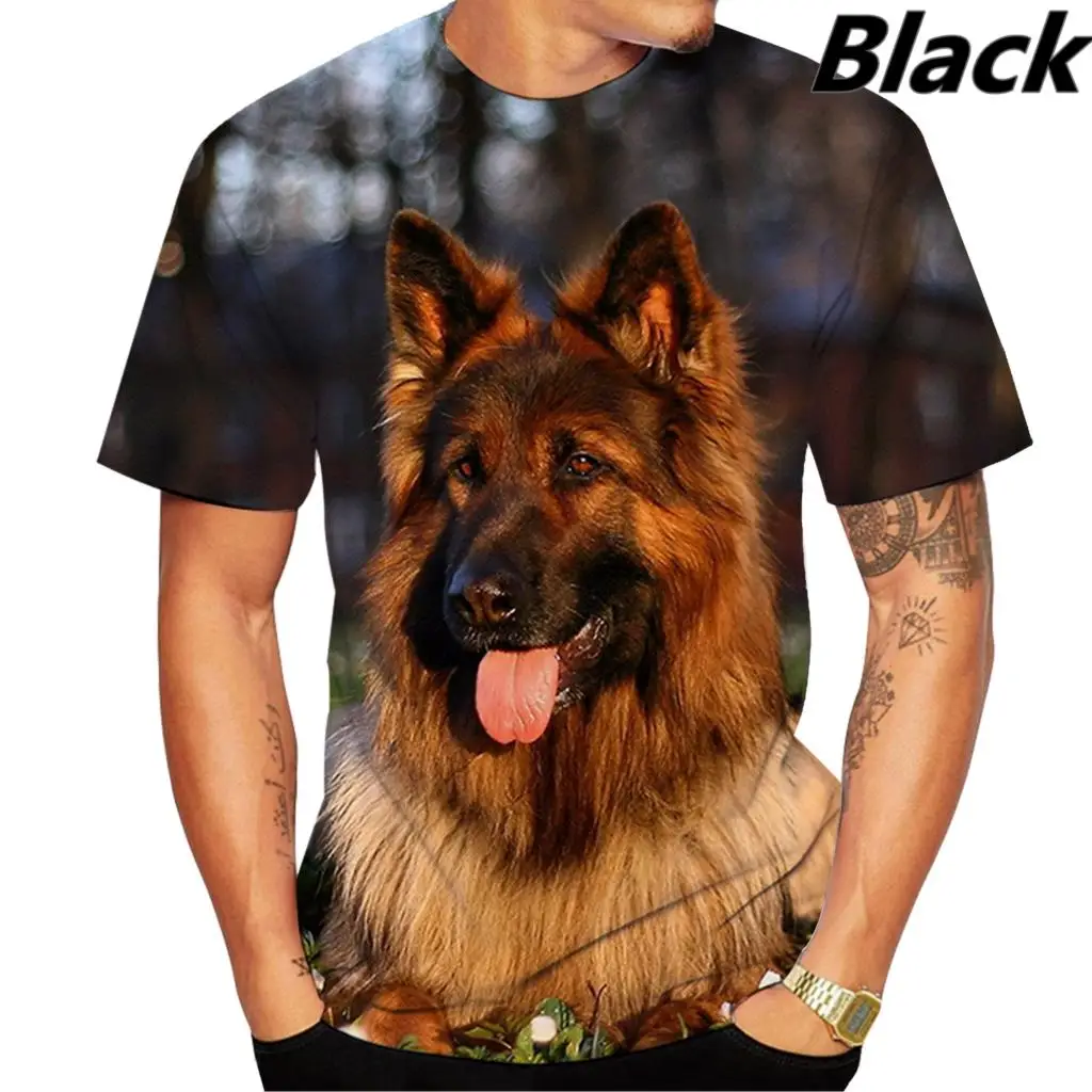 2022 Men\'s Summer T-shirt Fitness Short Sleeve Cute 3D Dog German Shepherd Dog Pattern