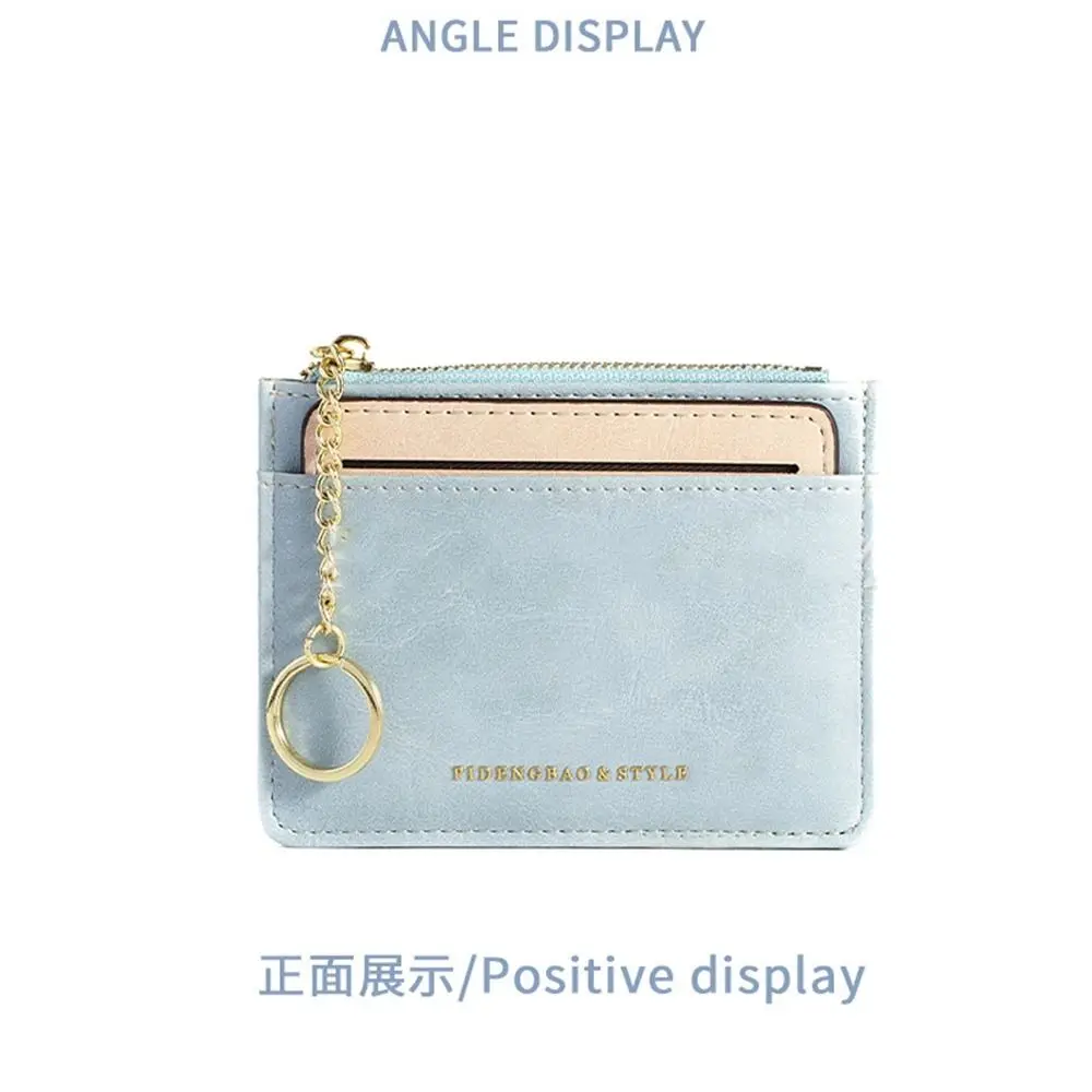 Portable PU Leather Card Bag Thin Mini Wallet Card Holder Solid Color Purse Zipper Coin Purse Men