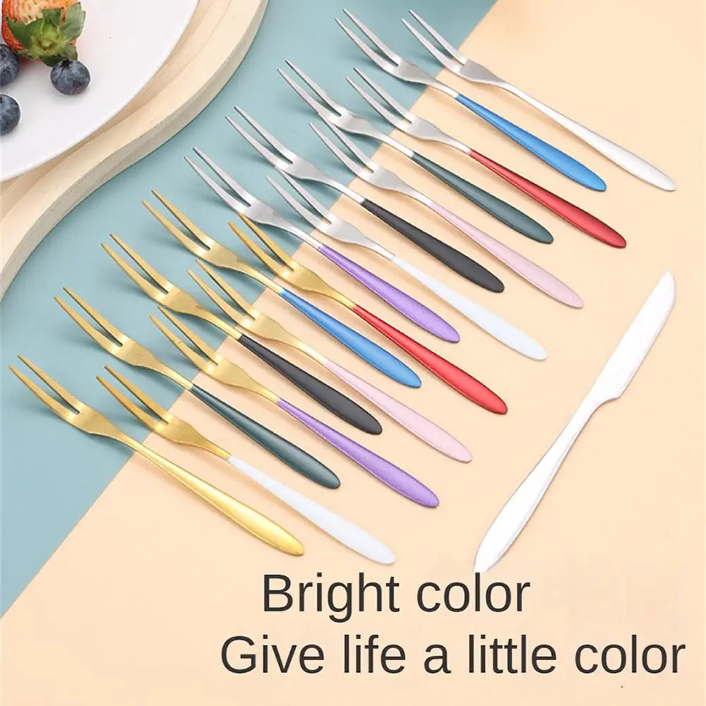 1/5PCS Fruit Sher Gold Two Toothed Fork Household Ins Wind Tableware Childrens Small Fork 304 Stainless Steel Cute Fruit Fork