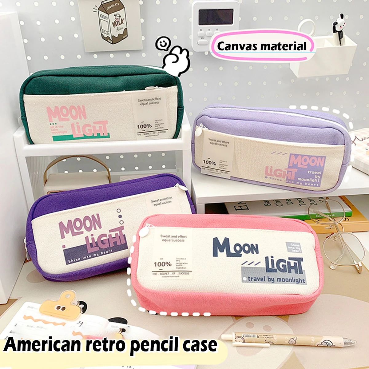 

Canvas Pencil Bag Big Capacity Ins Korean Style Kawaii Pencil Case Cute Stationery School Office Supplies for Students