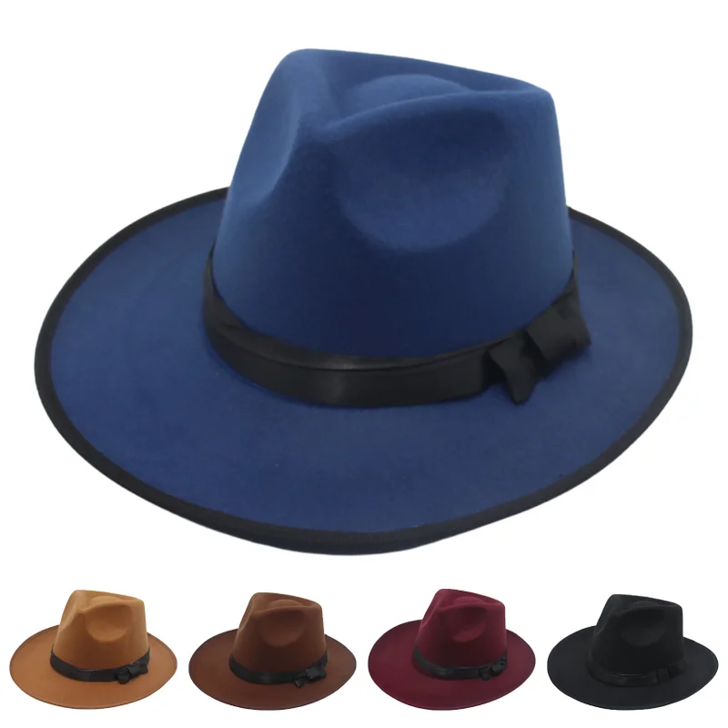 

Vintage Churchill Gentleman Style Wide Brim Felt Hat – Unisex British Gentleman Fedora with Bow Ribbon for Autumn Winter Outfits
