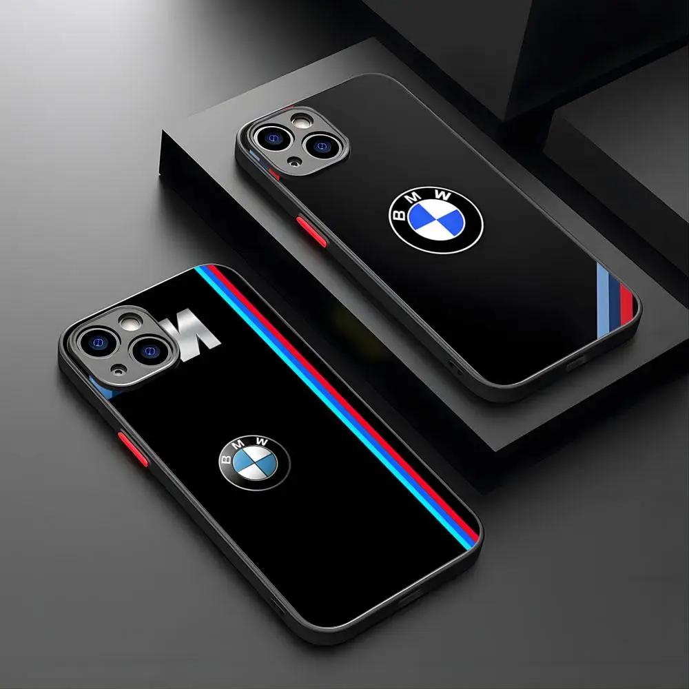 Sport Car B-BMW LOGO Phone Case For iPhone 15 14 12 13 11 Pro XR XS Max Mini X 7 8 Plus matte crane shell Cover