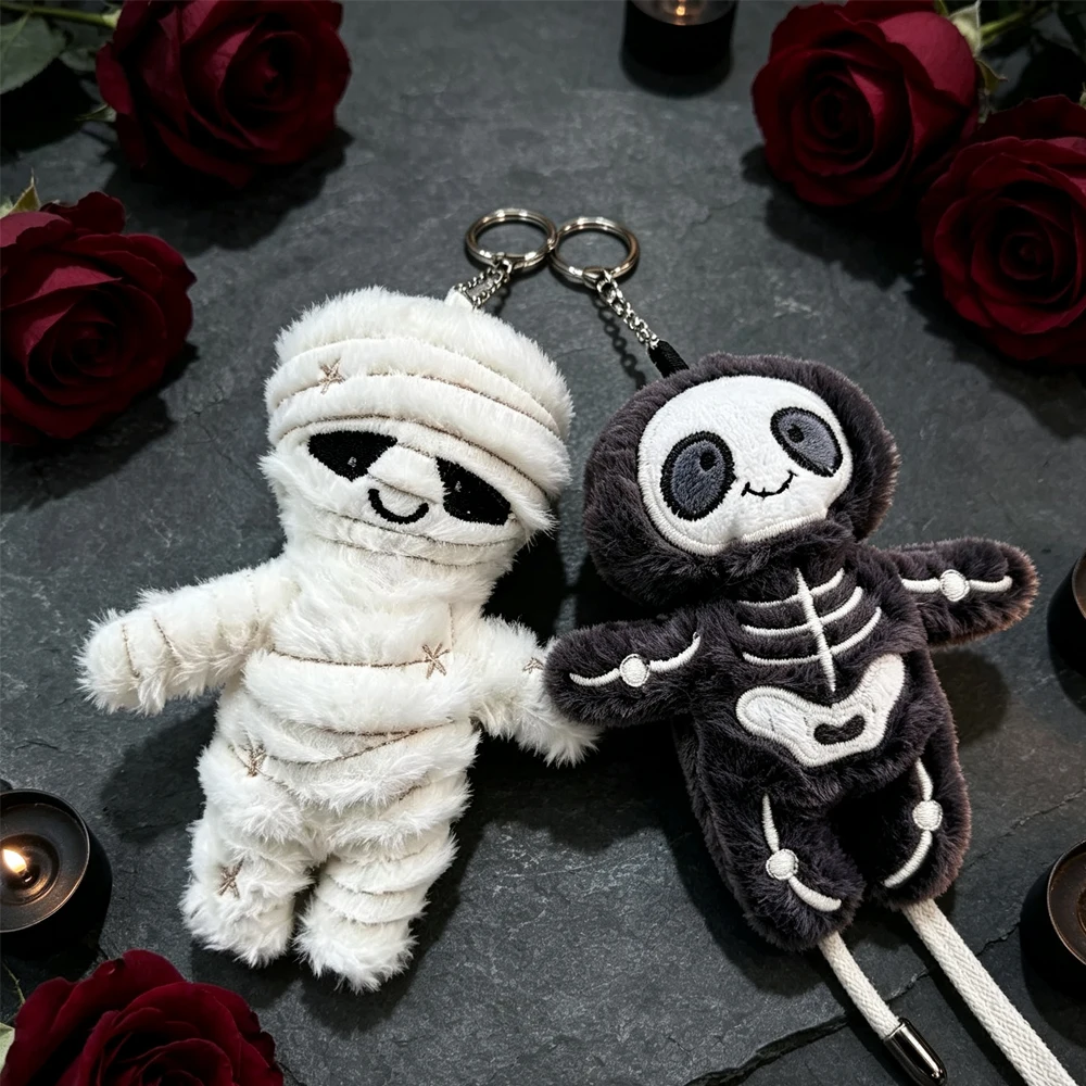 Cute Mummy Skeleton Plush Keychain Soft Stuffed Bag Pendant Halloween Keyring Gift Backpack Car Accessory