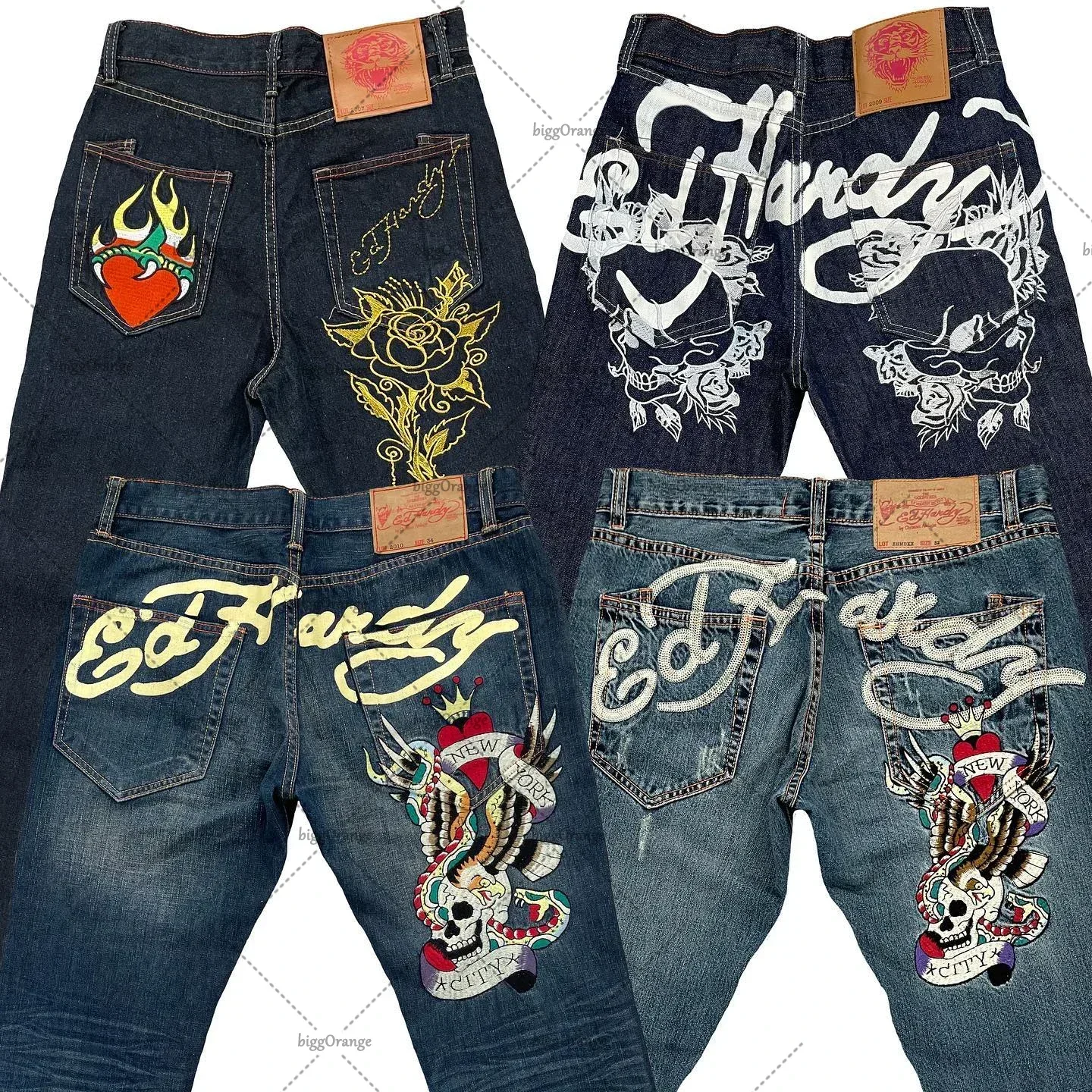 American Style New High Street Jeans Y2K Retro Printed Denim Pants Men's Women's Hip Hop Punk Harajuku High Waist Wide Leg Pants