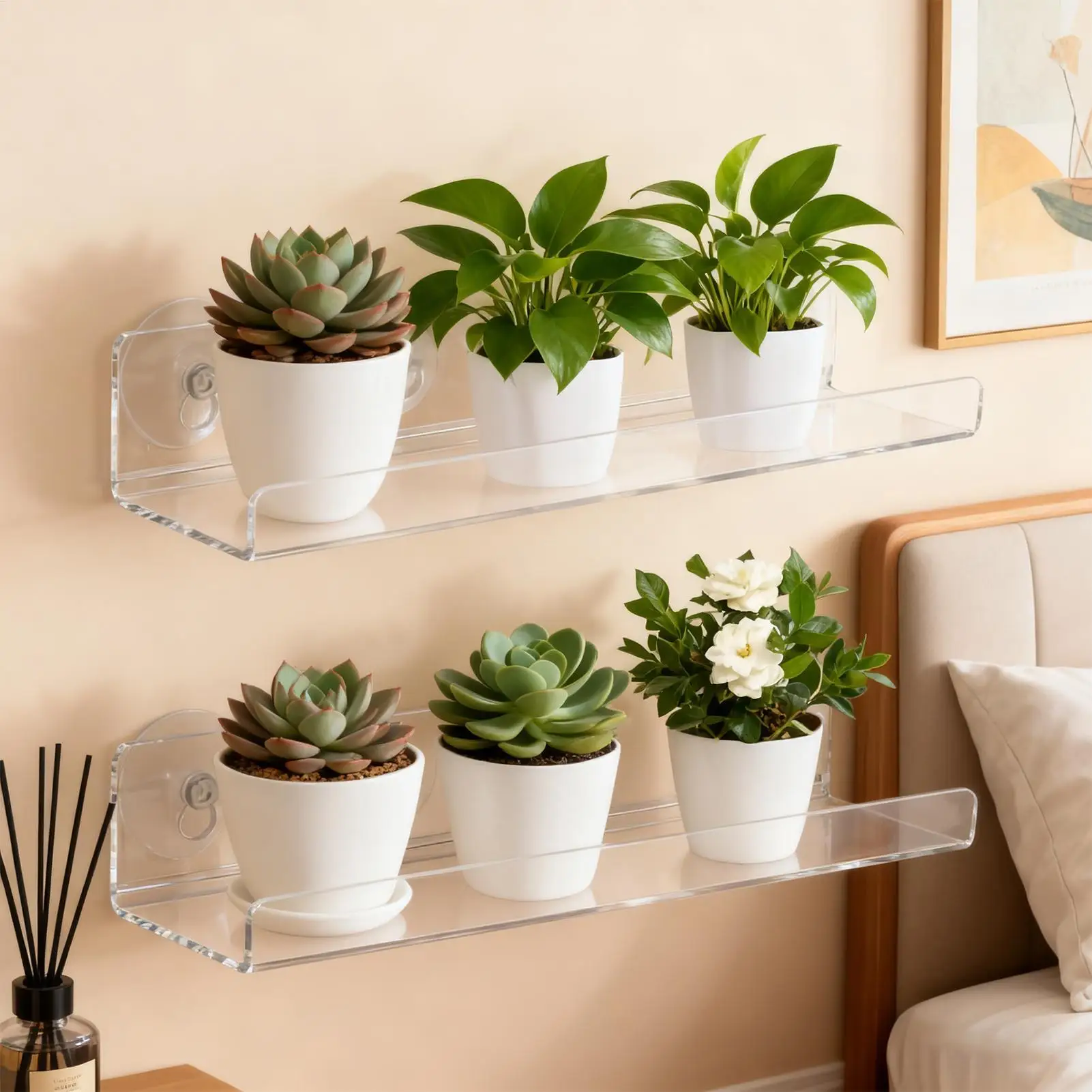 Window Plant Shelf Indoor 2 Pieces Clear Suction Cup Planter Stand Plant Stand Wall Mounted For Home Apartment Nature Lovers