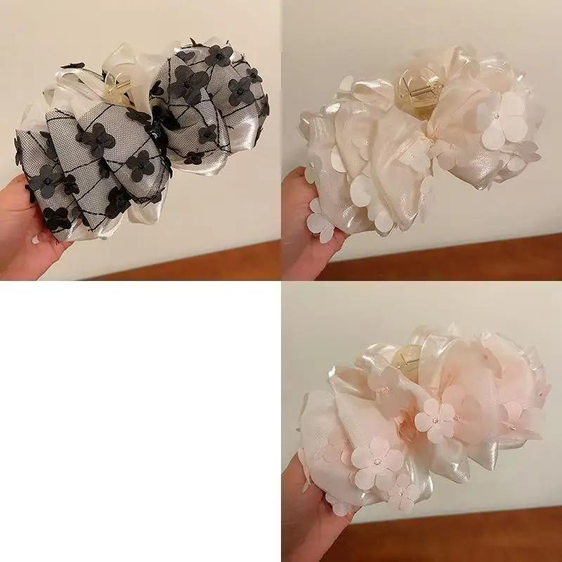 Pince à cheveux requin avec nœud en maille noire, grande taille, pince à cheveux de tempérament, nouveau Style pour femmes, accessoires pour cheveux