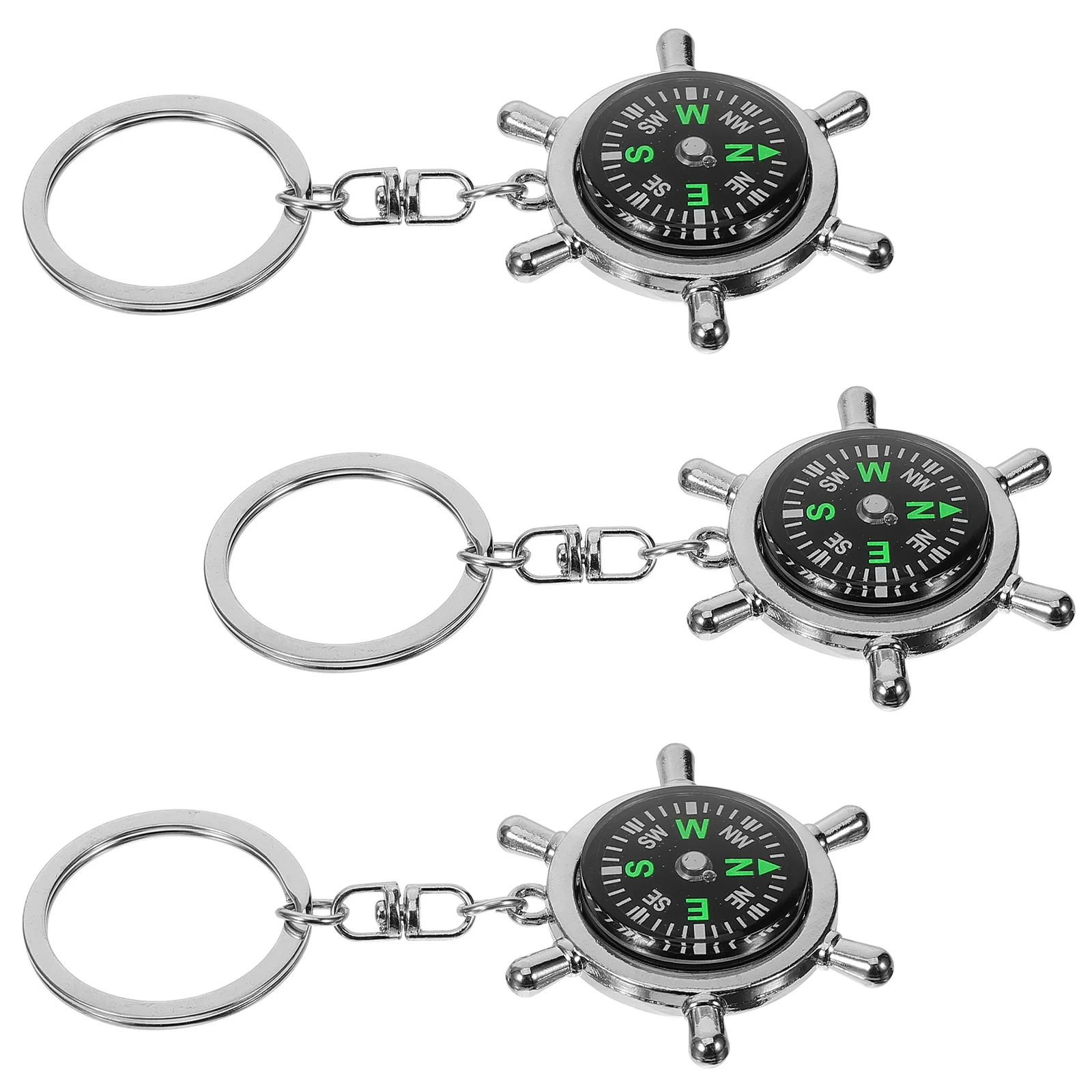

3Pcs Rudder Shaped Compass Keychain Portable Metal Compass for Hiking Camping Travel Outdoor Activities Camping Accessory