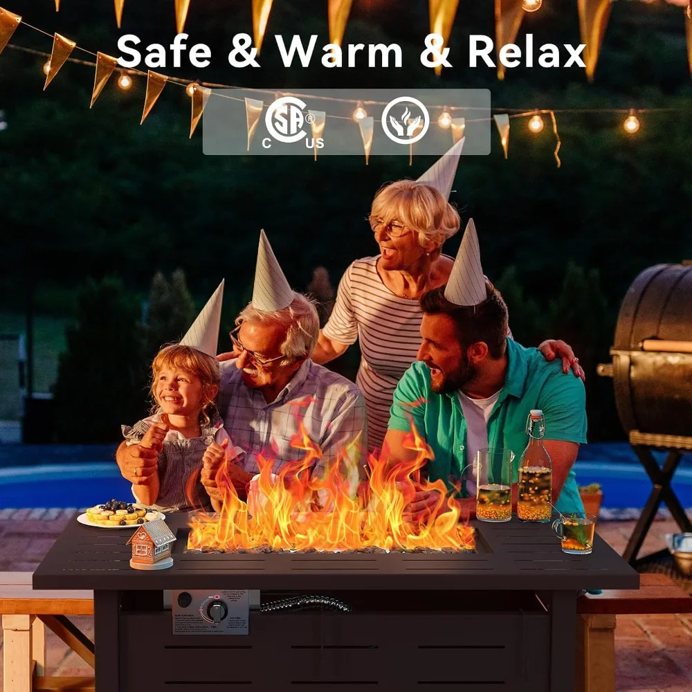 41 in Propane Fire Pit Table 50,000 BTU Outdoor Gas Firepit with Lid Lava Rocks Brown