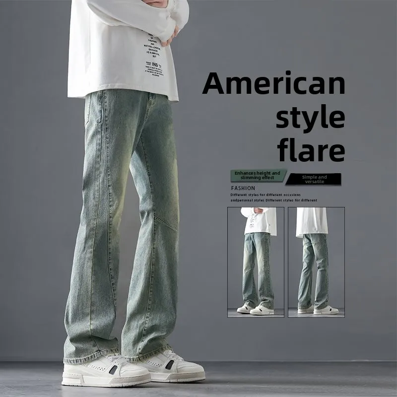 

Loose Comfortable Men's Bell Bot Jeans Trendy High Street Sle Spring Autumn Long Pants Straight Cut Stand Fit Jeans