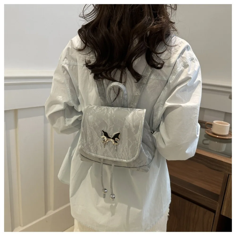 

New Silver Fashion Backpack Large Capacity Drawstring Women's Backpack PU Versatile Backpack Ladies