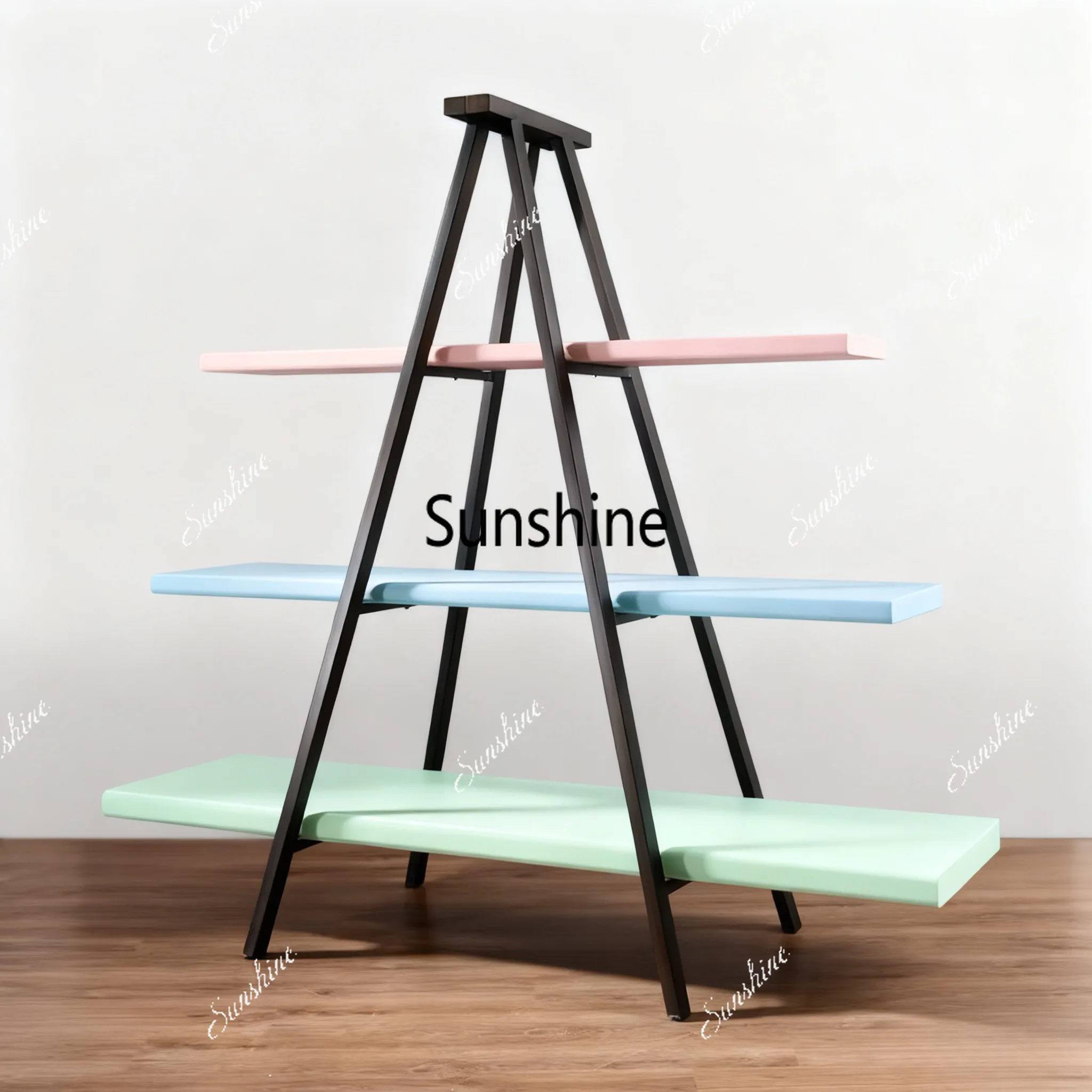

American solid wood wrought iron rack living room floor multi-layer rack