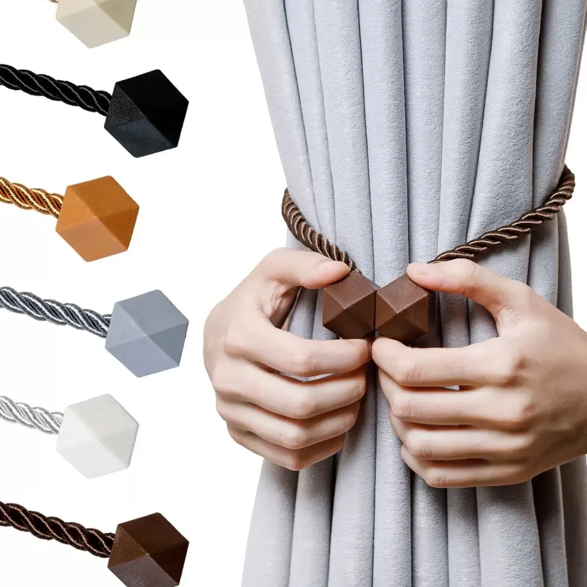 2pcs Rhombus Magnetic Curtain Tiebacks Curtain Holders Strong Magnet Multiple Colors Curtain Rope Ties for Living Bedroom Decor