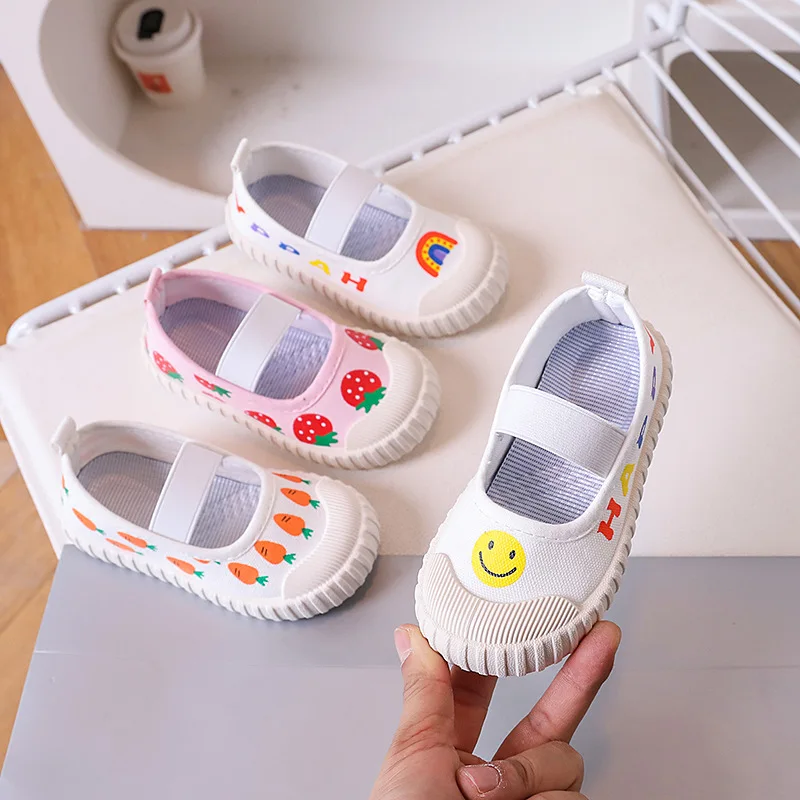 

Kids Canvas Shoes Spring Summer School Children Casual Shoes Girls White Sneakers Cute Pattern Slip-on Shoes For Girl