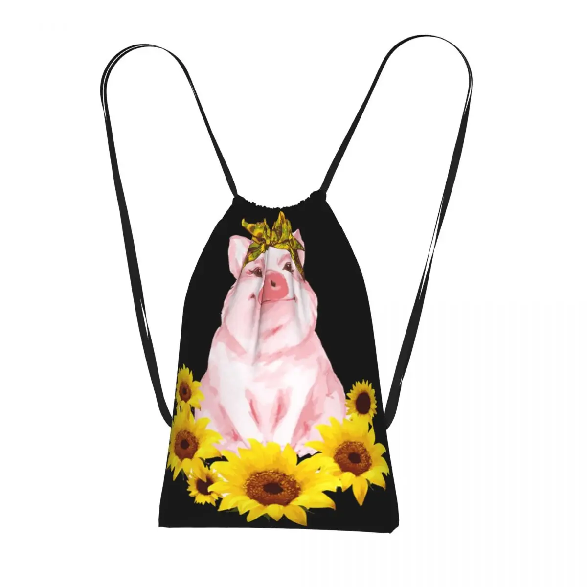 

Funny Pig Surround By Sunflower Backpacks Portable Drawstring Bags Sports Bag Book Bags for Travel School