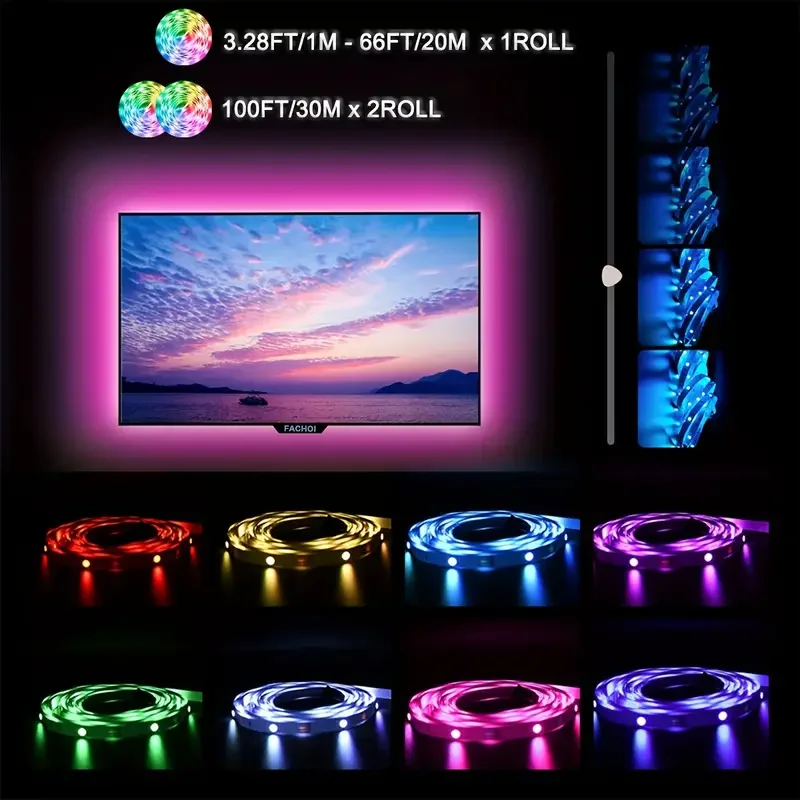 100ft LED Strip Lights with App Remote Control 5050 RGB Smart Light Strip with Built-in Microphone 2024 USB Wireless Light Strip