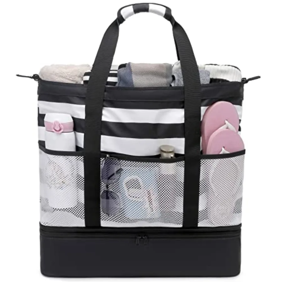 

JIANYA Beach Bag Women Waterproof Sandproof Beach Tote Bags with Cooler Top Zipper Large Totes for Pool Travel Daily