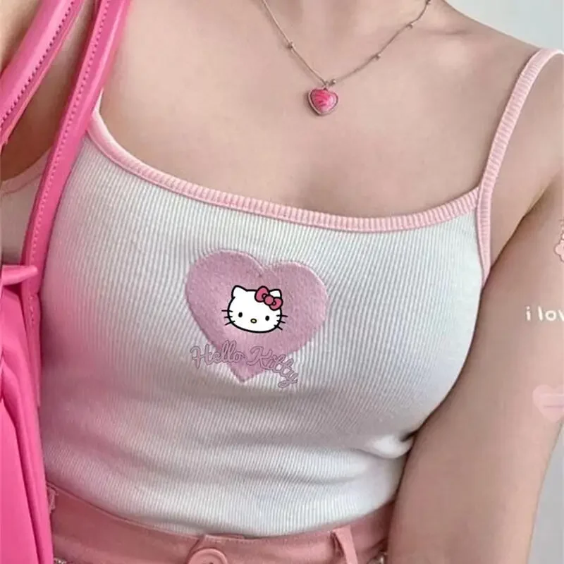 Sanrio Hello Kitty Tank Top Cute Cartoon Kuromi Fashion Sexy Sweetheart Breathable Young Girl Camisole Girl&Child Holiday Gifts