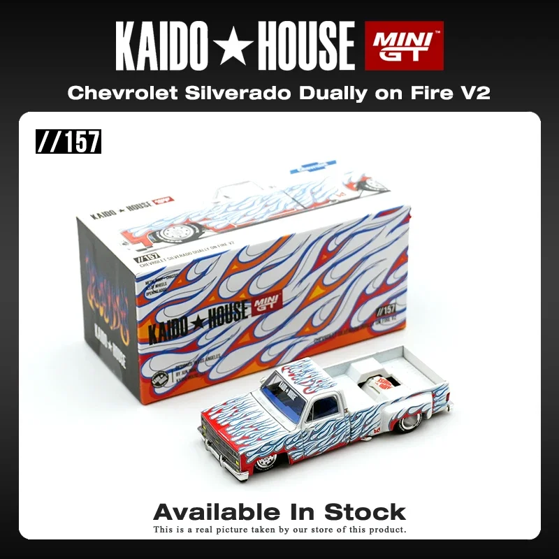 

MINIGT KHMG157 In Stock 1:64 Corvette Silverado Dually On Fire V2 Openable Hood Diecast Car Model Kaido House