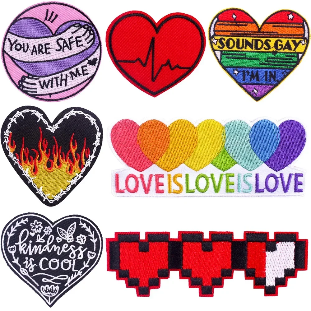 Embroidered Patch Iron On Patches for Clothing Pocket Love Clothes Stickers Fabric Sewing Thermal Adhesive Applique Fusible