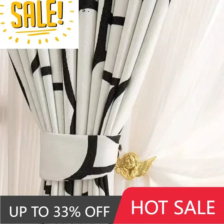 

Custom French Black and White Circle Luxury Chenille Blackout Curtain Cloth Villa Living Room Decoration Room Door Screen