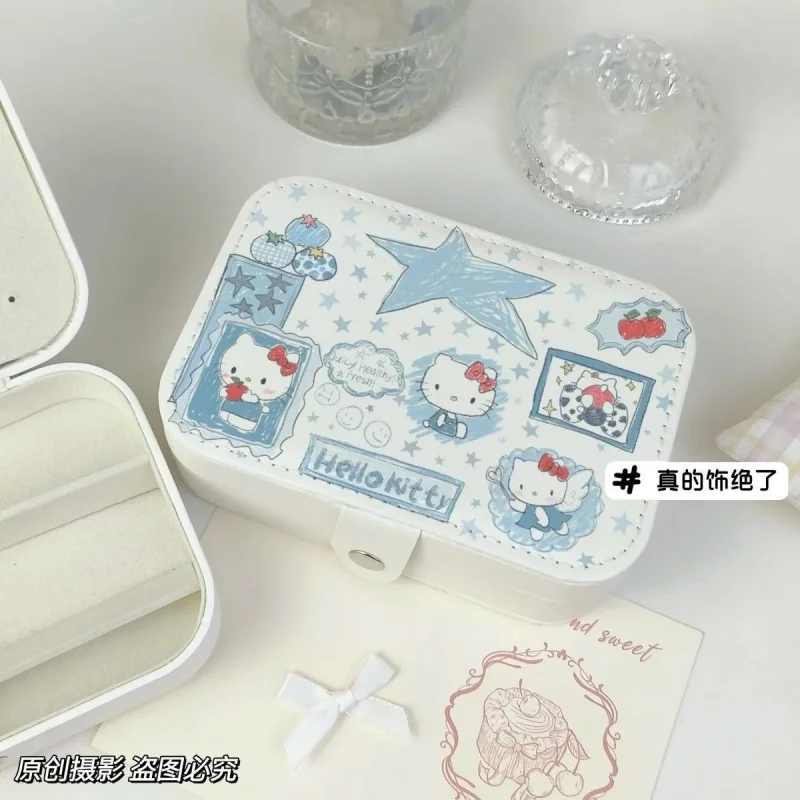 Hand-painted blue Kitty portable jewelry boxinsElegant large-capacity jewelry box for earrings, rings, and necklaces for travel view 2