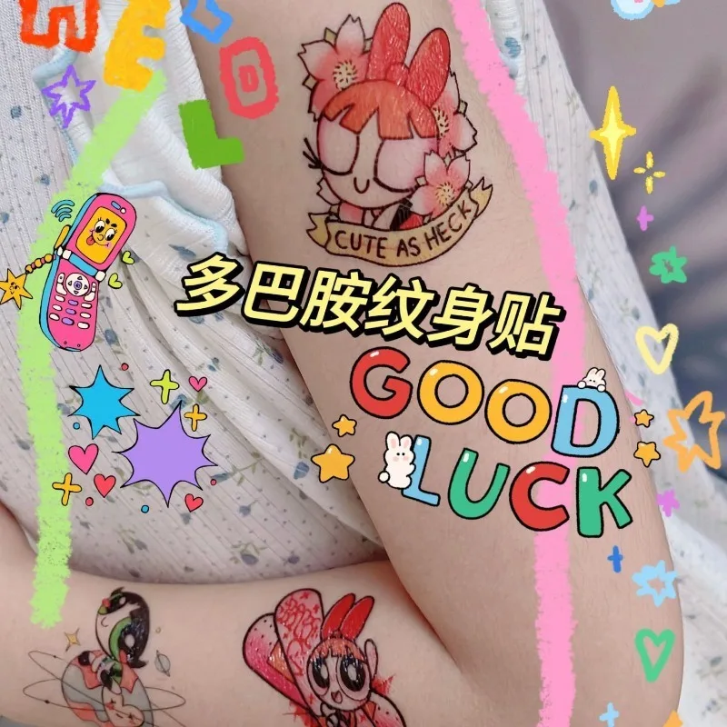 New Powerpuff Girl Tattoo Sticker Cute Cartoon Flower Arm Waterproof Simulation Ins Style Personalized Trendy Sticker Wholesale