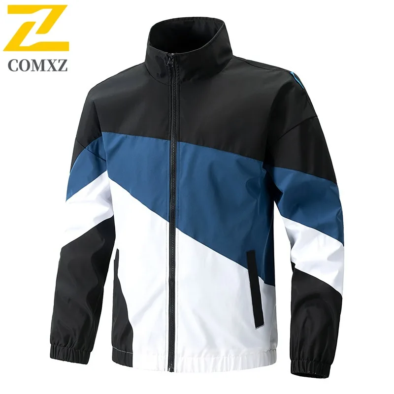 

COMXZ 2025 Autumn Winter Color Block Hooded Jacket Mens Streetwear Loose Fit Outdoor Coat