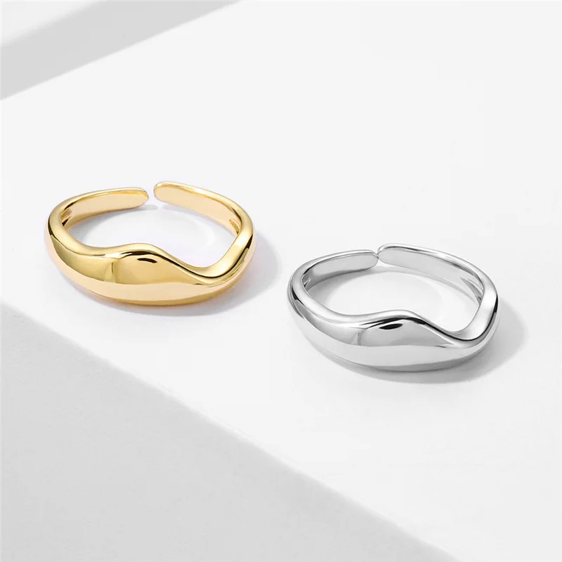 Gold Silver Color Irregular Wave Rings Trendy Simple Geometric Handmade Jewelry for Women Couple Adjustable Ring Wedding