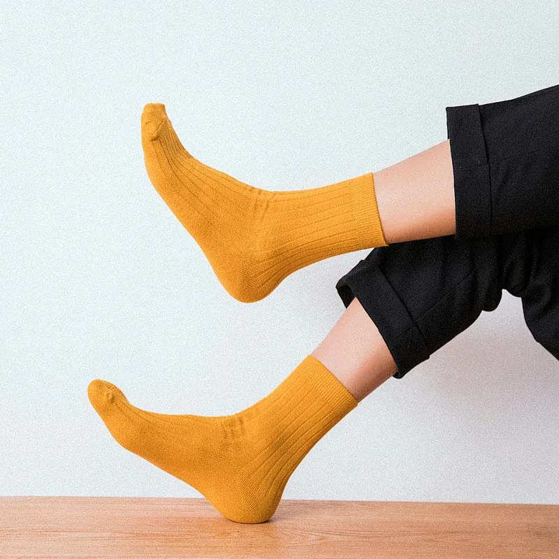 Chaussettes en coton à rayures verticales pour hommes, chaussettes mi-tube, chaussettes décontractées tout assorties, document solide, simple, printemps et été