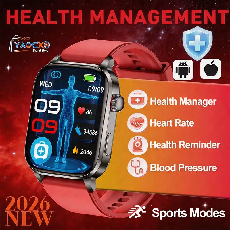 

Новые умные часы 2026 года с ЭКГ, 2,0-дюймовым экраном, измерением пульса, мониторингом здоровья, удаленным контролем, множеством спортивных режимов, для мужчин и женщин