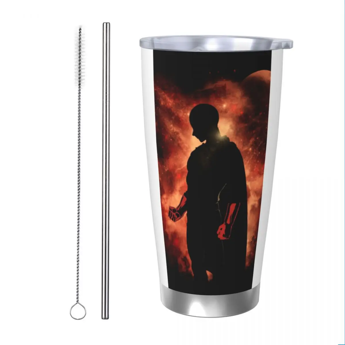 Hot Anime One Punch Man 20oz Stainless Steel Car Mug Straw Thermal Iced Travel Cup Vacuum Insulated Coffee Hot Cup