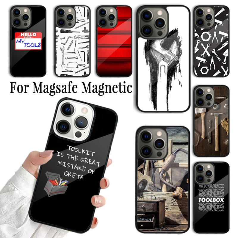 Coque Phone Case For iPhone 16 15 14 13 12 Mini 11 Pro Max Plus Magsafe Magnetic Wireless Charging Cover TOOLBOX TOOLKIT TOOLS