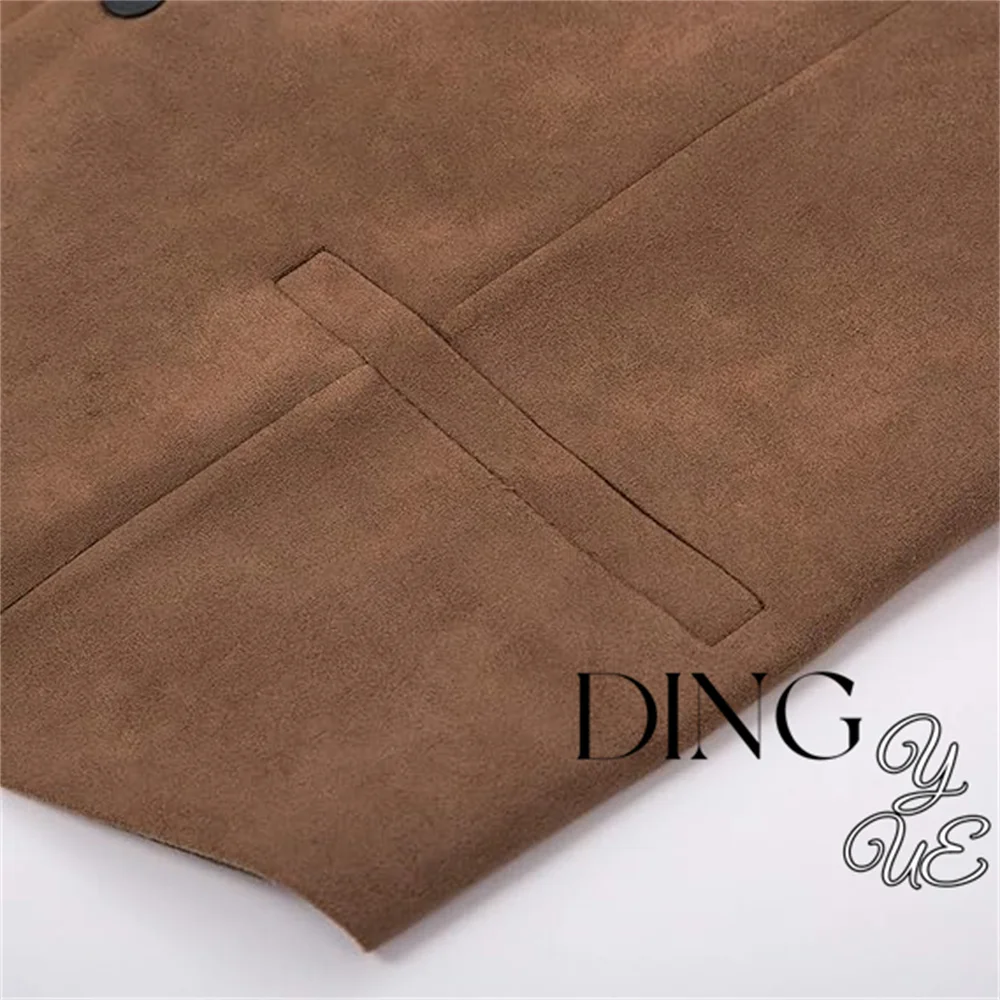 Jaqueta de couro masculino sem mangas, decote em v, botão, colete ocidental, casual