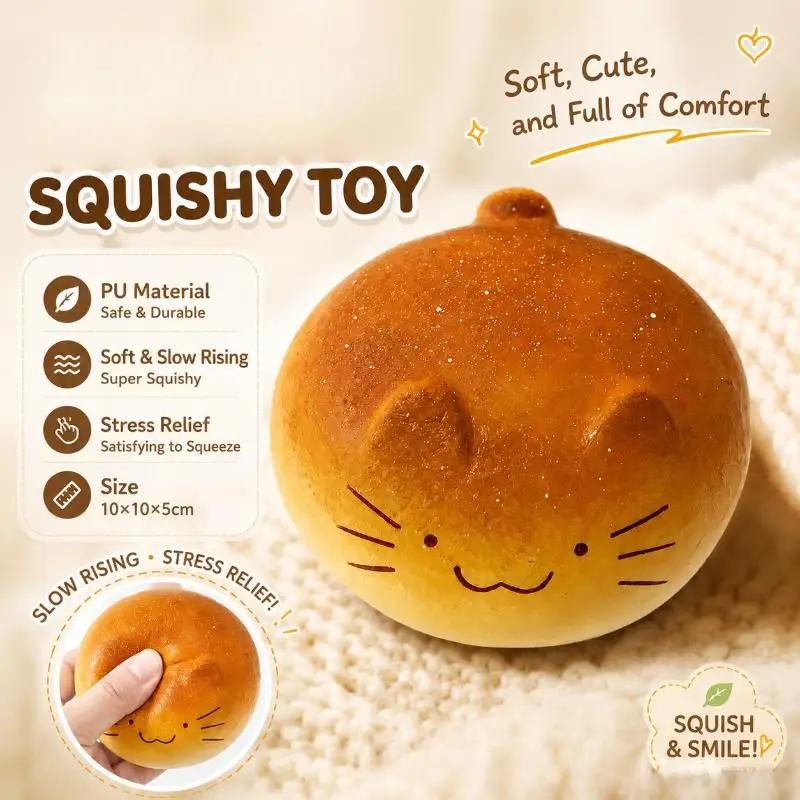 Cute Cat Bread Fidgets Toys Soft Slow Rebound Squeeze Toy Relieve Anxiety Anti Stress Toy for Adults Gift