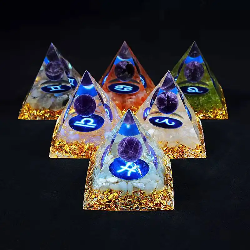 New Twelve Constellations Pyramid Amethyst Peridot Healing Crystal Energy Pyramid Crystal Stone Pyramid Bedroom Home Decoration