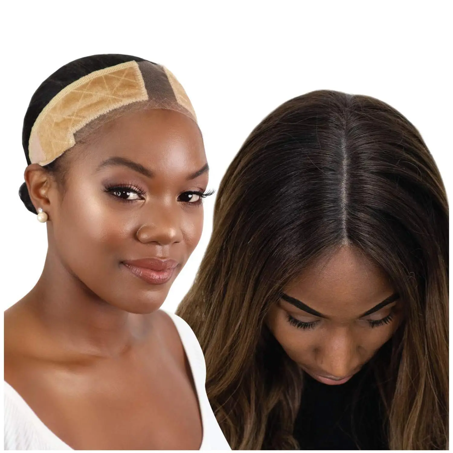 Lace Top Grip Comfort Band for Toppers Hair & Wig, Non-Slip & Glueless Velvet Wig Band for Large Base Hairpieces, Adjustable