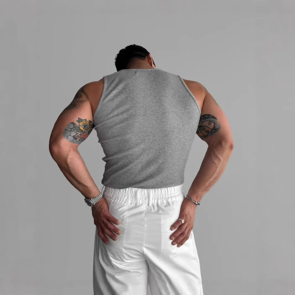Mens Fitness Tank Top Ribbed Muscle Vest Summer Sport Workout Sleeveless Shirt Slim Fit Bodybuilding Base Layer Top