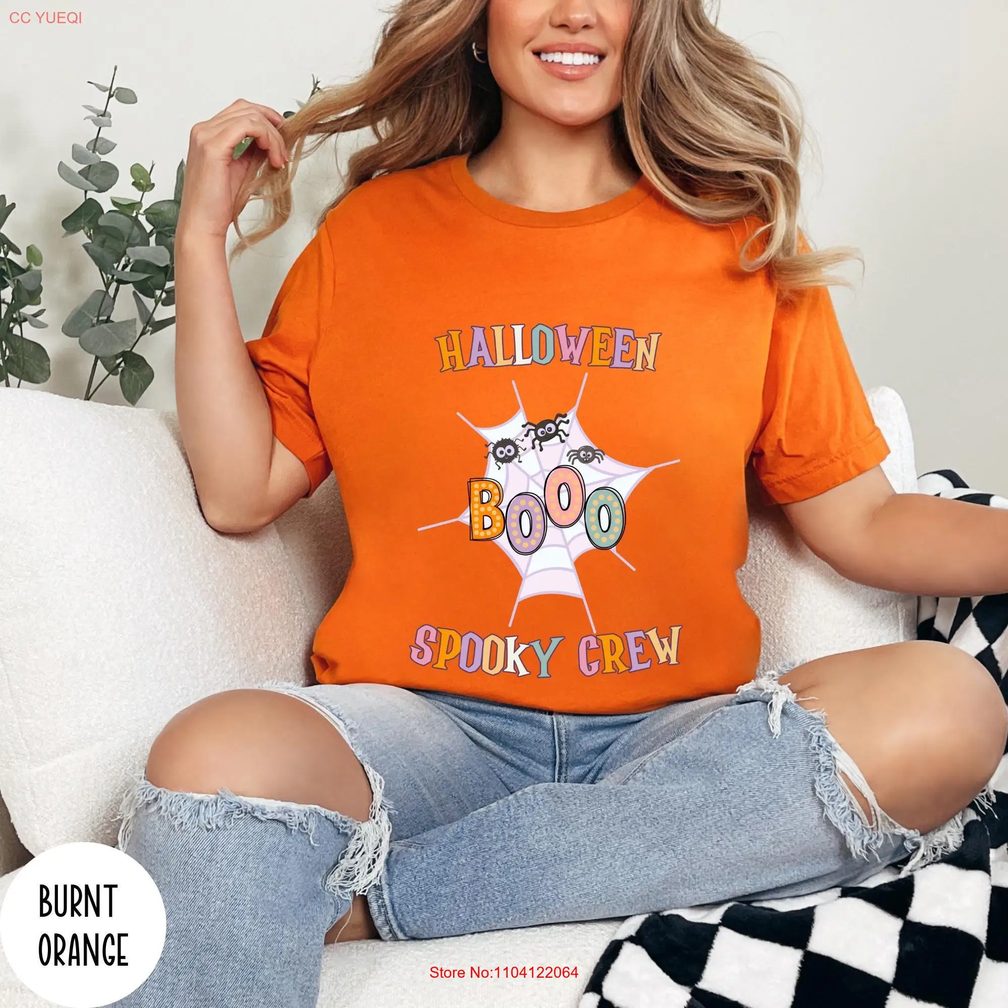 

Spooky Crew Halloween T Shirt Scary Boo Spider Web Season long or short sleeves