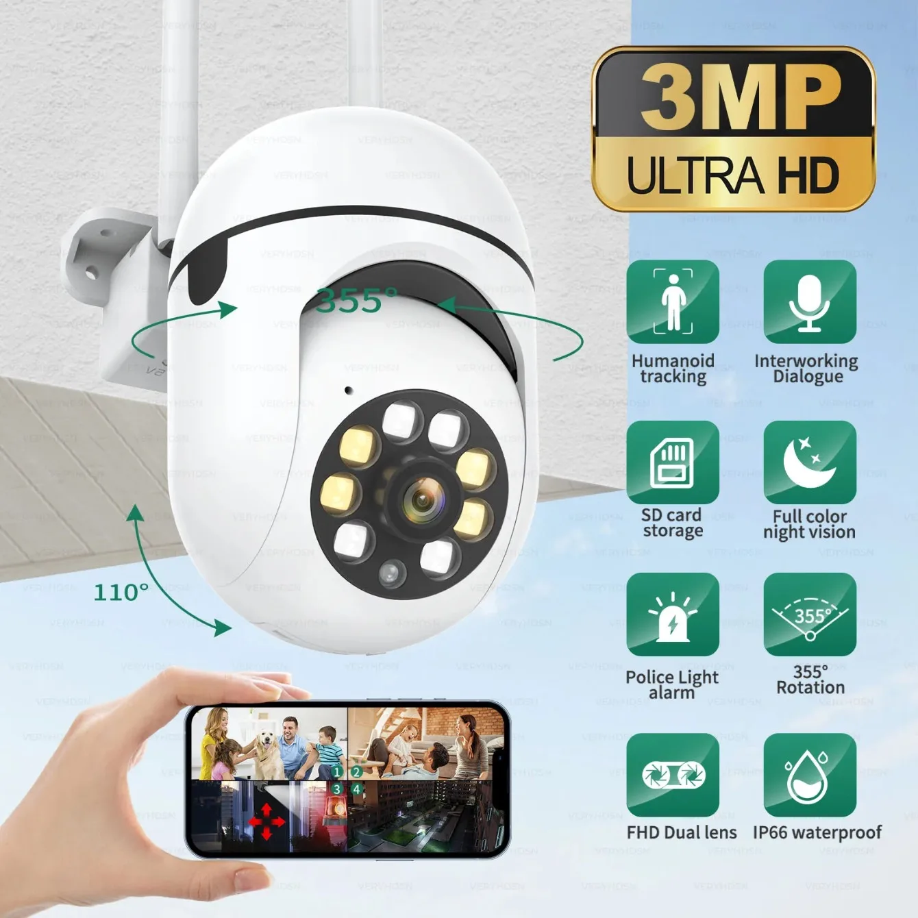 8MP Wireless Security Surveillance PTZ Camera Wifi IP Outdoor 4X Zoom Cameras AI Human Tracking Two-way Audio HD Night Color Cam