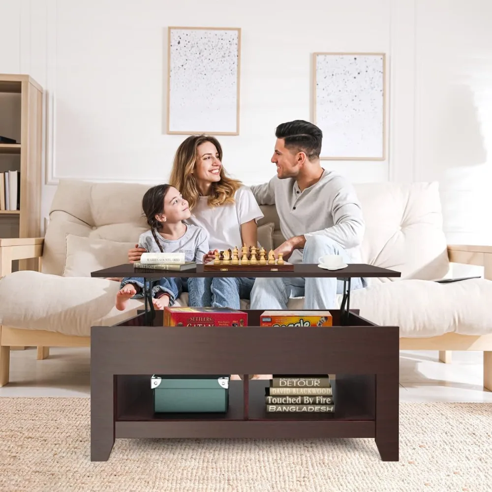 Stolik kawowy z podnoszonym blatem i ukrytą przegrodą do przechowywania, półka do salonu