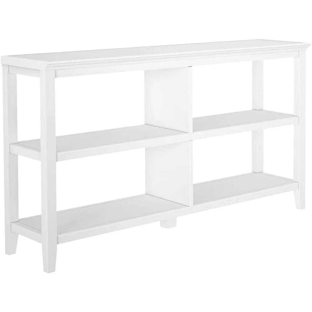 New Ridge Home Goods Edenton Low Bookcase 2 Shelf Bookshelf, 54"W x 13.75"D x 30.4"H, WASHED GRAY