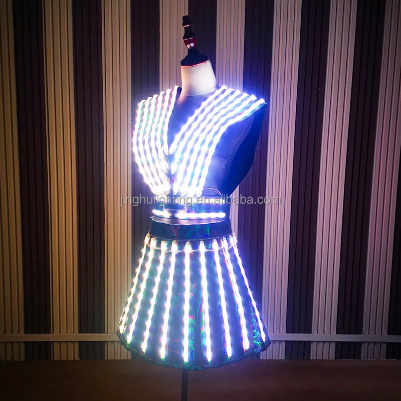 LED Costumes for Girl Rainbow Light Up Dress Rave Outfits Party Nightclub Dancewear Cosplay Anime Tron Luminous Dance Clothes